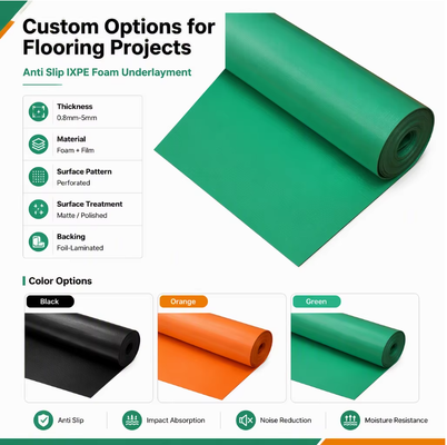 Base de piso de espuma IXPE absorvente de som e resistente à umidade para pisos de vinil PVC SPC Ideal para reformas de apartamentos, hotéis e hospitais